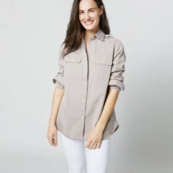 Safari Shirt In Taupe Poplin -Chicorya Sales S70337 4610