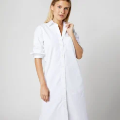 Boyfriend Dress In White Poplin -Chicorya Sales S70455 058