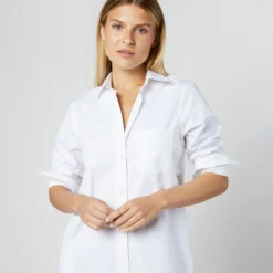 Boyfriend Dress In White Poplin -Chicorya Sales S70455 062