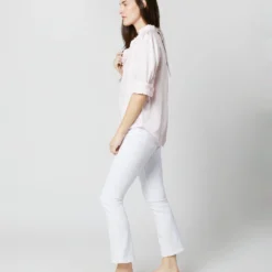 Elbow-Sleeve Frill Blouse In Pale Pink Silk Twill 12 Elbow-Sleeve Frill Blouse In Pale Pink Silk Twill -Chicorya Sales S70502 1730