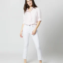 Elbow-Sleeve Frill Blouse In Pale Pink Silk Twill 13 Elbow-Sleeve Frill Blouse In Pale Pink Silk Twill -Chicorya Sales S70502 1763