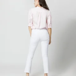 Elbow-Sleeve Frill Blouse In Pale Pink Silk Twill 15 Elbow-Sleeve Frill Blouse In Pale Pink Silk Twill -Chicorya Sales S70502 1815
