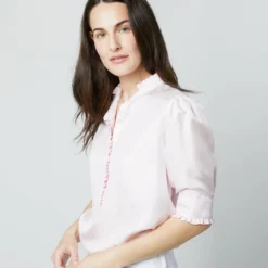 Elbow-Sleeve Frill Blouse In Pale Pink Silk Twill 17 Elbow-Sleeve Frill Blouse In Pale Pink Silk Twill -Chicorya Sales S70502 1859