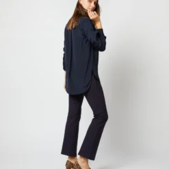 Nyala Blouse In Navy Silk Crepe De Chine -Chicorya Sales S70504 1341