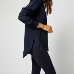 Nyala Blouse In Navy Silk Crepe De Chine -Chicorya Sales S70504 1429