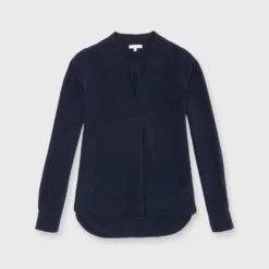 Nyala Blouse In Navy Silk Crepe De Chine