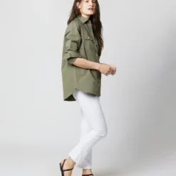 Safari Shirt In Olive Poplin 13 Safari Shirt In Olive Poplin -Chicorya Sales S70637 5695