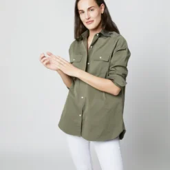 Safari Shirt In Olive Poplin 11 Safari Shirt In Olive Poplin -Chicorya Sales S70637 5759
