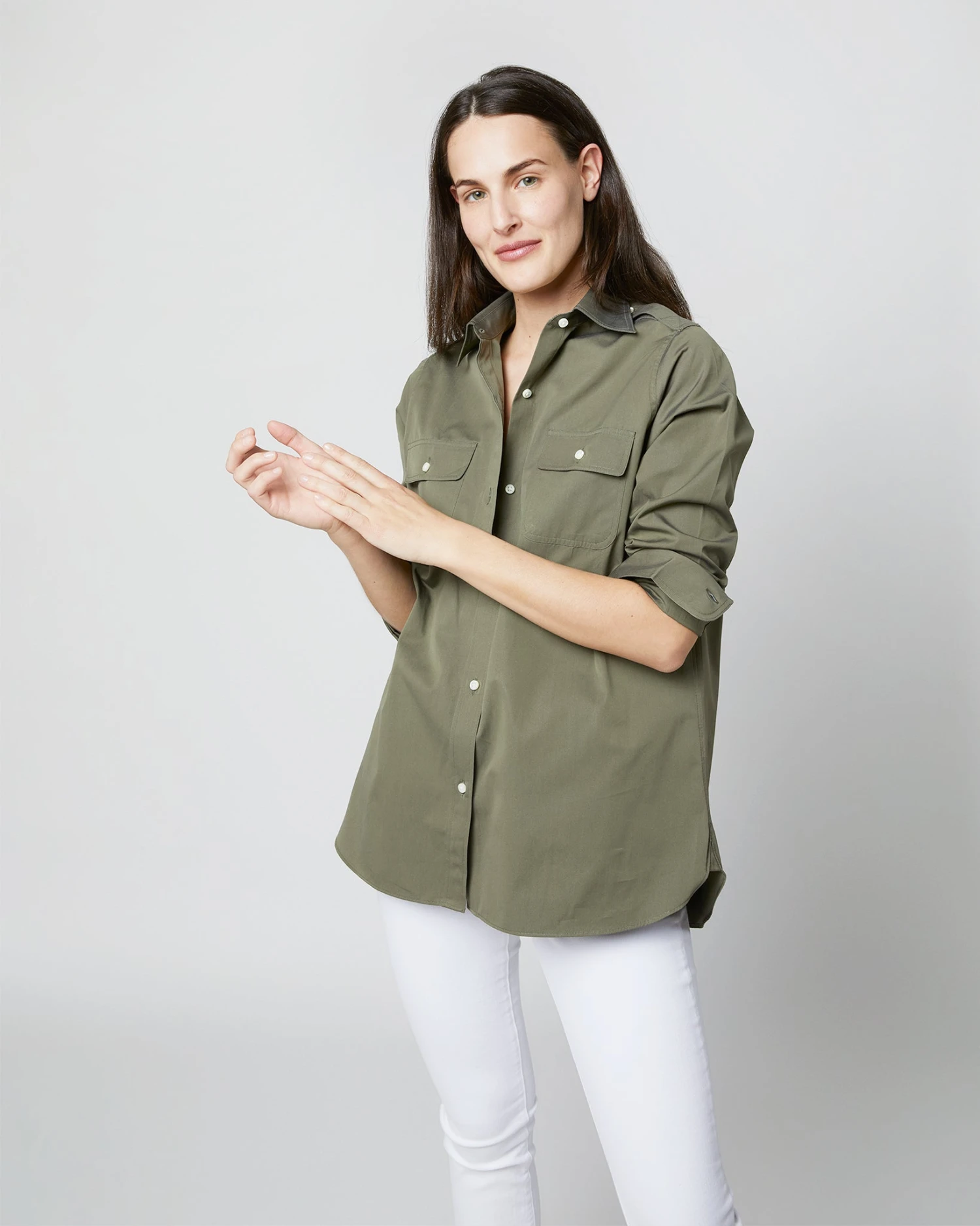 Safari Shirt In Olive Poplin 5 Safari Shirt In Olive Poplin - Image 3