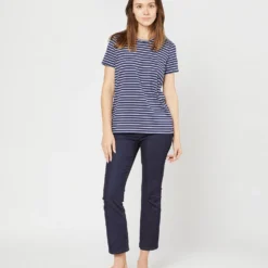 Short-Sleeved Relaxed Tee In Navy/White Stripe Jersey -Chicorya Sales S70648 5685
