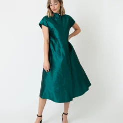 Gianna Dress In Peacock Silk Shantung -Chicorya Sales S70925 1