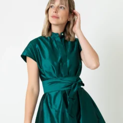 Gianna Dress In Peacock Silk Shantung -Chicorya Sales S70925 6