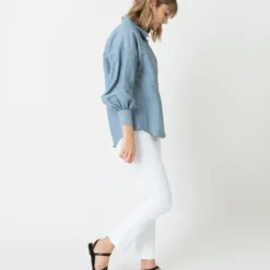 Anaya Popover Shirt In Extra Light Washed Cotolino Chambray -Chicorya Sales S70927 4