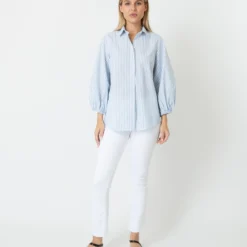 Isla Shirt In Steel Blue/White Stripe Chambray 12 Isla Shirt In Steel Blue/White Stripe Chambray -Chicorya Sales S70935 2