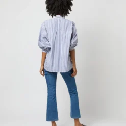 Volume Kimono Shirt In Blue/White Stripe Chambray -Chicorya Sales S70948 2242