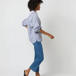 Volume Kimono Shirt In Blue/White Stripe Chambray -Chicorya Sales S70948 2246