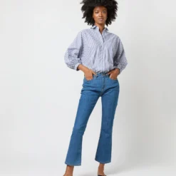 Volume Kimono Shirt In Blue/White Stripe Chambray -Chicorya Sales S70948 2303