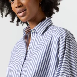 Volume Kimono Shirt In Blue/White Stripe Chambray -Chicorya Sales S70948 2327