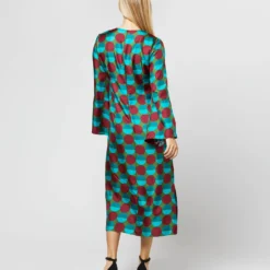 Flicker Dress In Sfere Grandi Verde Twill Silk -Chicorya Sales S71139 32