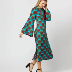 Flicker Dress In Sfere Grandi Verde Twill Silk -Chicorya Sales S71139 41