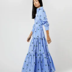 Bellini Dress In Third Eye Embroidered Popeline -Chicorya Sales S71231 923