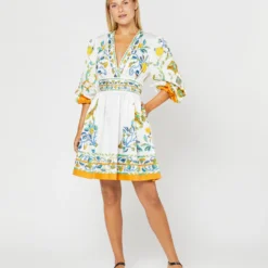 Margherita Dress In Borboni Placed Bianco Cotton Popeline Placée