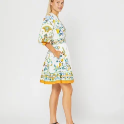 Margherita Dress In Borboni Placed Bianco Cotton Popeline Placée -Chicorya Sales S71239 215