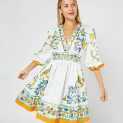 Margherita Dress In Borboni Placed Bianco Cotton Popeline Placée -Chicorya Sales S71239 254