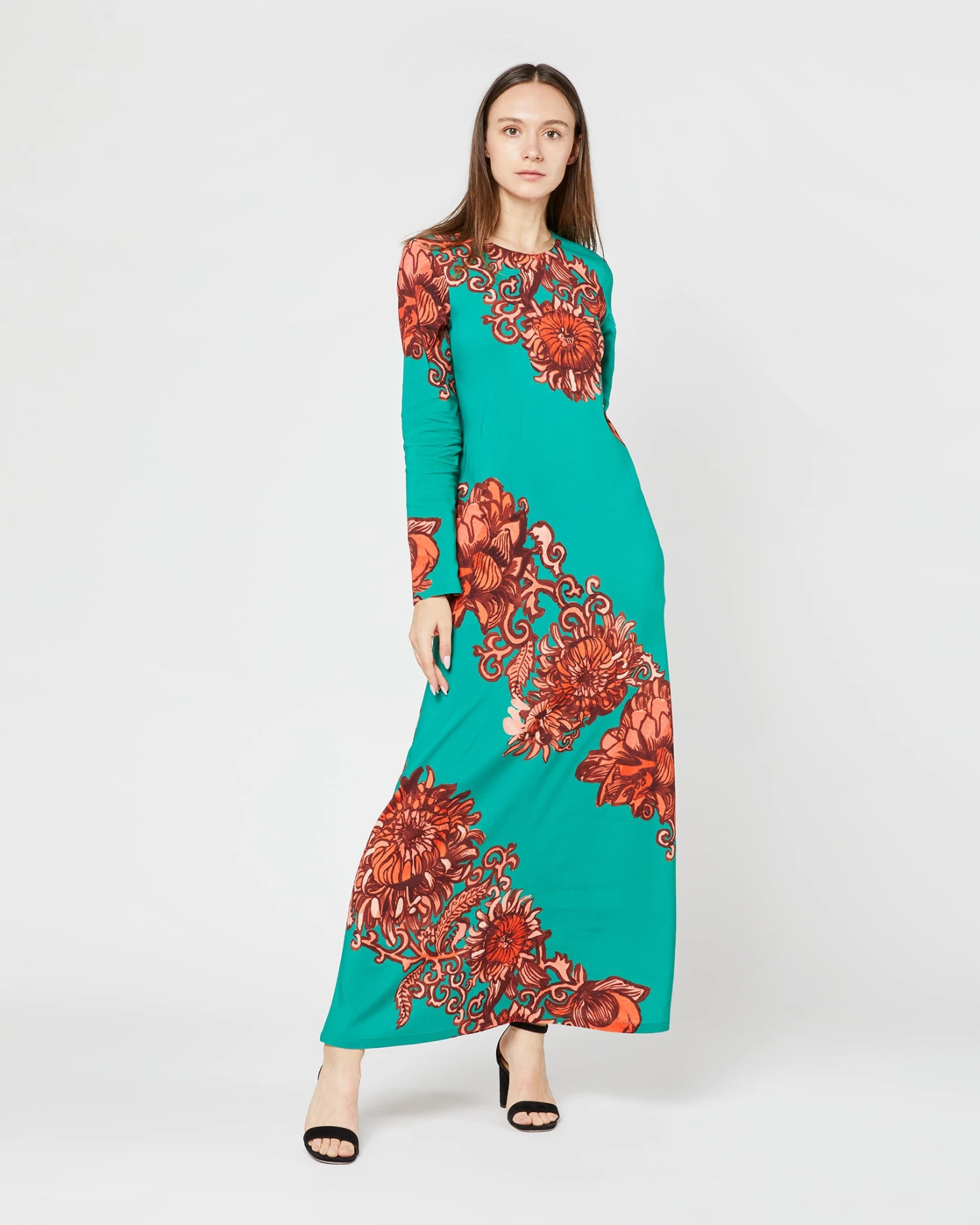 Long Sleeve Swing Dress In Anemone Ghirlanda Sablé 3 Long Sleeve Swing Dress In Anemone Ghirlanda Sablé