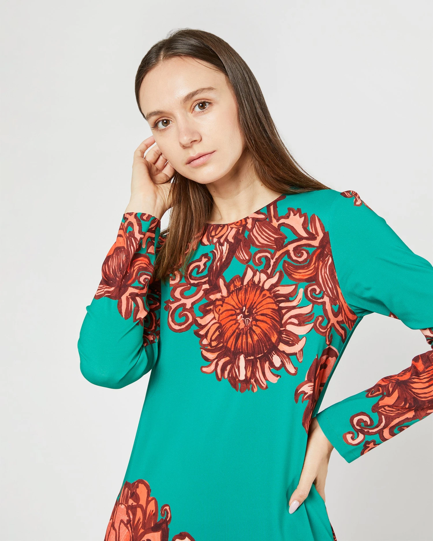 Long Sleeve Swing Dress In Anemone Ghirlanda Sablé 4 Long Sleeve Swing Dress In Anemone Ghirlanda Sablé - Image 2