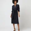 Alejandra Tie Dress In Navy Pinstripe Knit -Chicorya Sales S71353 1292