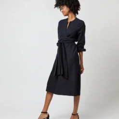 Alejandra Tie Dress In Navy Pinstripe Knit 11 Alejandra Tie Dress In Navy Pinstripe Knit -Chicorya Sales S71353 1310