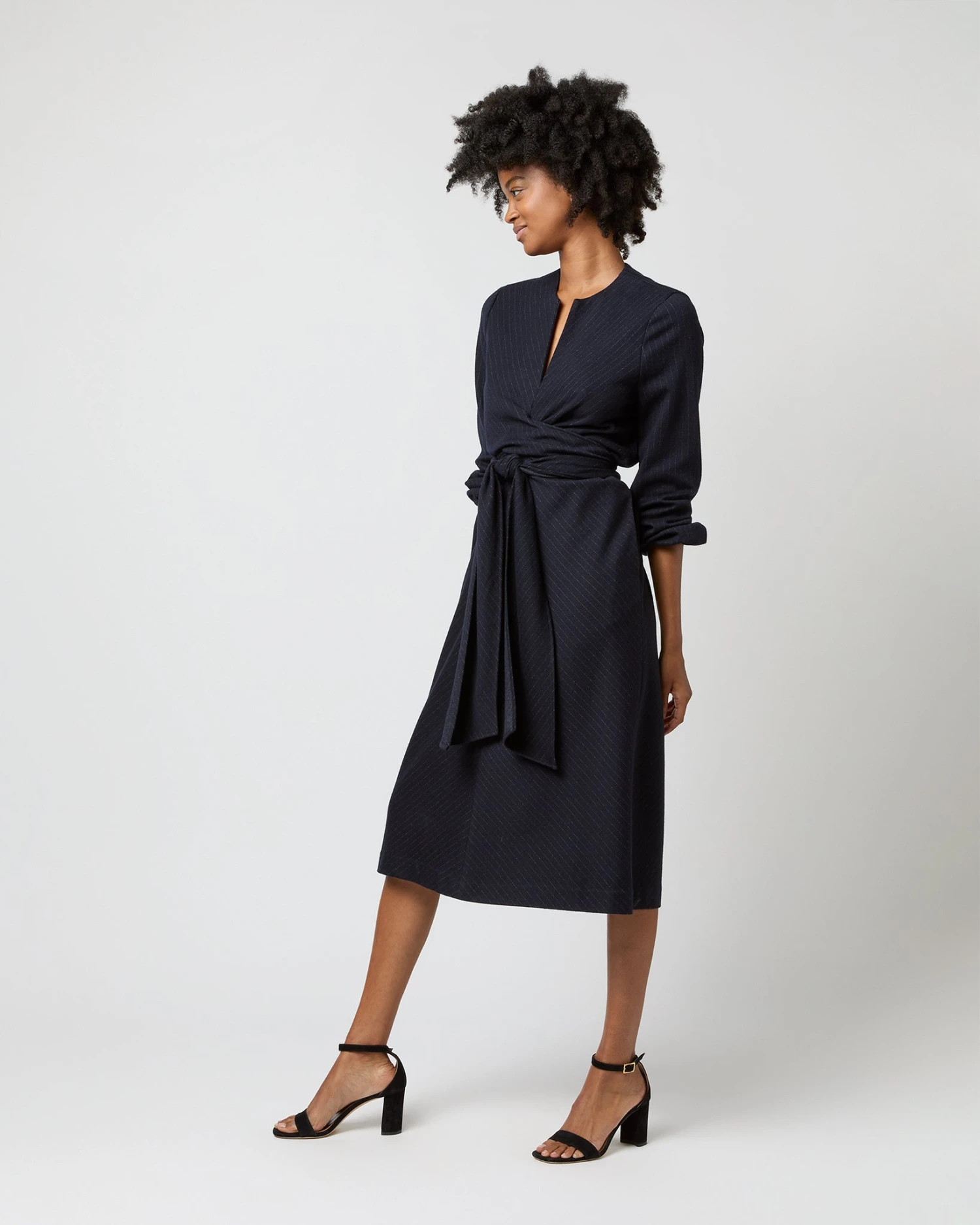 Alejandra Tie Dress In Navy Pinstripe Knit 5 Alejandra Tie Dress In Navy Pinstripe Knit - Image 3