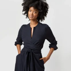 Alejandra Tie Dress In Navy Pinstripe Knit 13 Alejandra Tie Dress In Navy Pinstripe Knit -Chicorya Sales S71353 1335