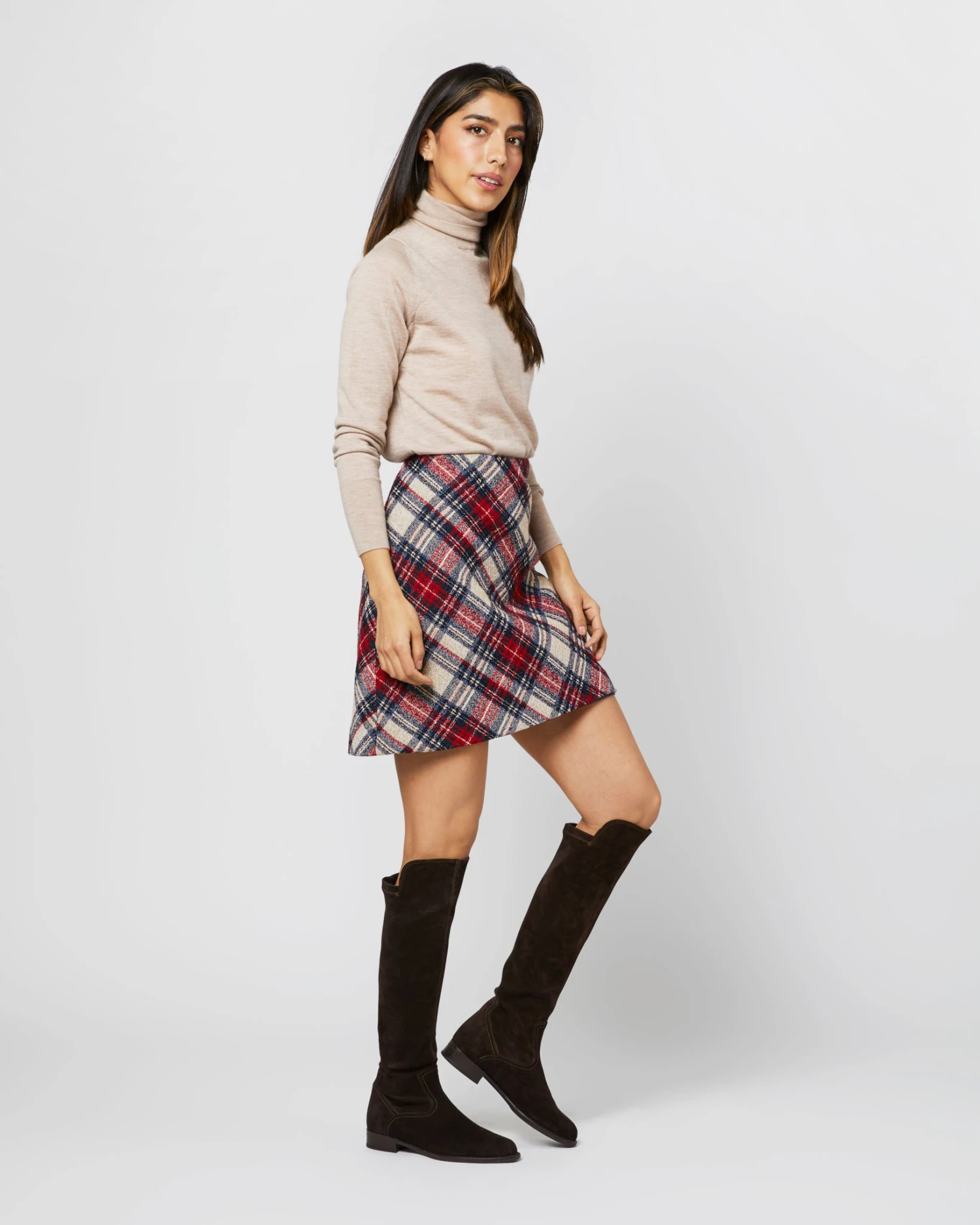 Penny Skirt In Red/Blue/Natural Tartan Jacquard 6 Penny Skirt In Red/Blue/Natural Tartan Jacquard - Image 4
