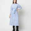 Kimono Shirtwaist Dress In Blue Multi Check Plaid Poplin -Chicorya Sales S71356 1064