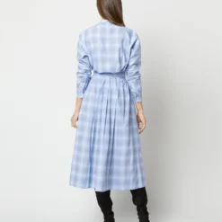 Kimono Shirtwaist Dress In Blue Multi Check Plaid Poplin -Chicorya Sales S71356 1121