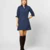 Long-Sleeved Popover Dress In Blue/Navy Leopard Print Nylon 1 Long-Sleeved Popover Dress In Blue/Navy Leopard Print Nylon -Chicorya Sales S71357 733