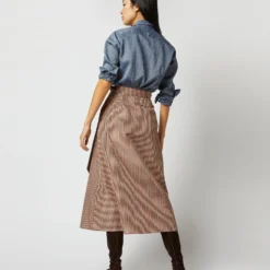 Elana Wrap Skirt In Red/Brown Check Taffeta -Chicorya Sales S71359 278