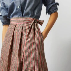 Elana Wrap Skirt In Red/Brown Check Taffeta -Chicorya Sales S71359 340