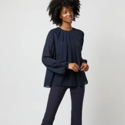 Alex Top In Navy Double Georgette Silk -Chicorya Sales S71361 1753