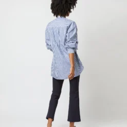 Indira Bib-Front Tunic In Navy Awning Stripe Poplin -Chicorya Sales S71362 1977