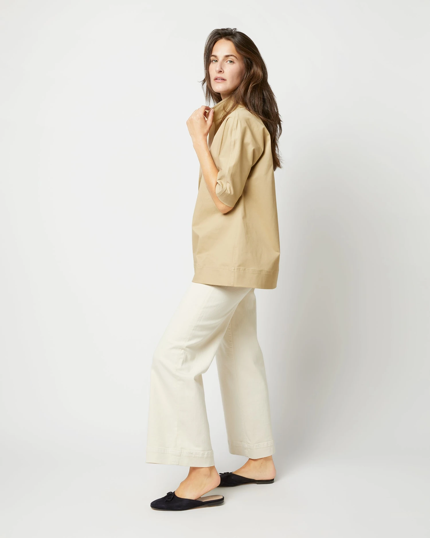 Soleil Shirt In Khaki Stretch Sateen 5 Soleil Shirt In Khaki Stretch Sateen - Image 3
