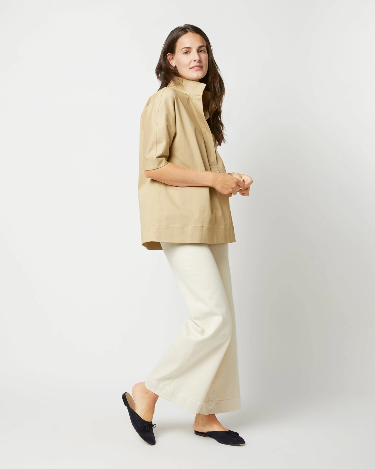 Soleil Shirt In Khaki Stretch Sateen 6 Soleil Shirt In Khaki Stretch Sateen - Image 4