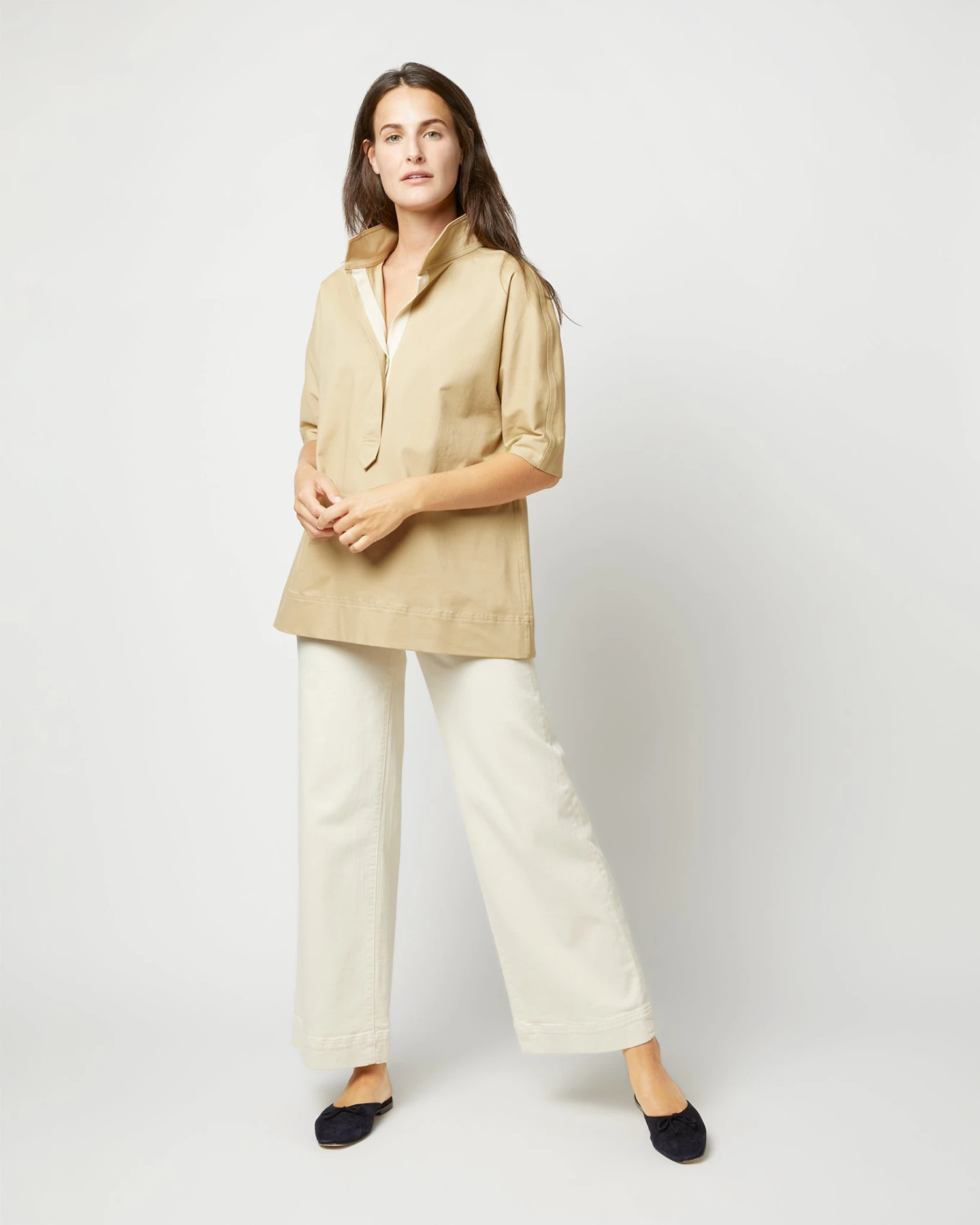 Soleil Shirt In Khaki Stretch Sateen 3 Soleil Shirt In Khaki Stretch Sateen