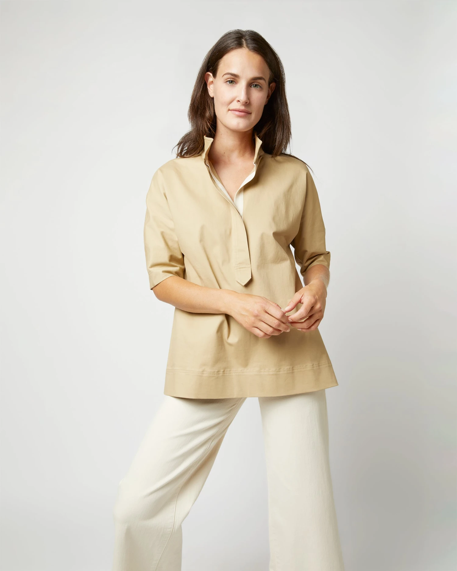 Soleil Shirt In Khaki Stretch Sateen 4 Soleil Shirt In Khaki Stretch Sateen - Image 2