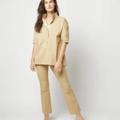 Soleil Shirt In Khaki Stretch Sateen 16 Soleil Shirt In Khaki Stretch Sateen -Chicorya Sales S71365 2864
