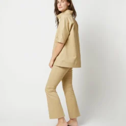 Soleil Shirt In Khaki Stretch Sateen 17 Soleil Shirt In Khaki Stretch Sateen -Chicorya Sales S71365 2877