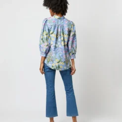 Geraldine Popover Shirt In Blue Multi Angela's Garden Habotai 15 Geraldine Popover Shirt In Blue Multi Angela's Garden Habotai -Chicorya Sales S71372 2356