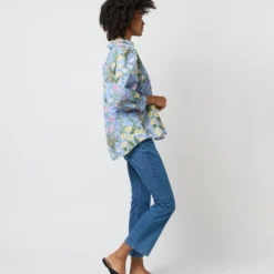 Geraldine Popover Shirt In Blue Multi Angela's Garden Habotai 13 Geraldine Popover Shirt In Blue Multi Angela's Garden Habotai -Chicorya Sales S71372 2363